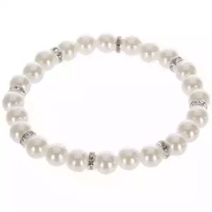 New Classic Rhinestone & White Pearl Stretch Bracelet